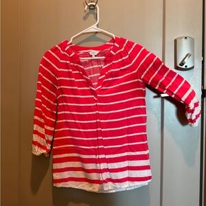 Striped Women’s Blouse - bright pink and white